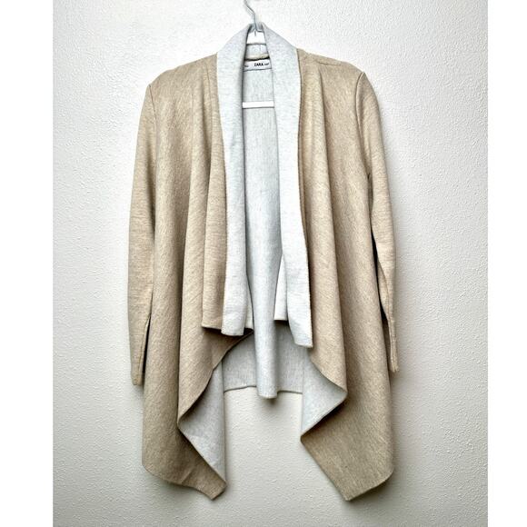 Zara Knit Two-Tone Waterfall Cardigan Sweater Tan/Cream Women M - Picture 2 of 11